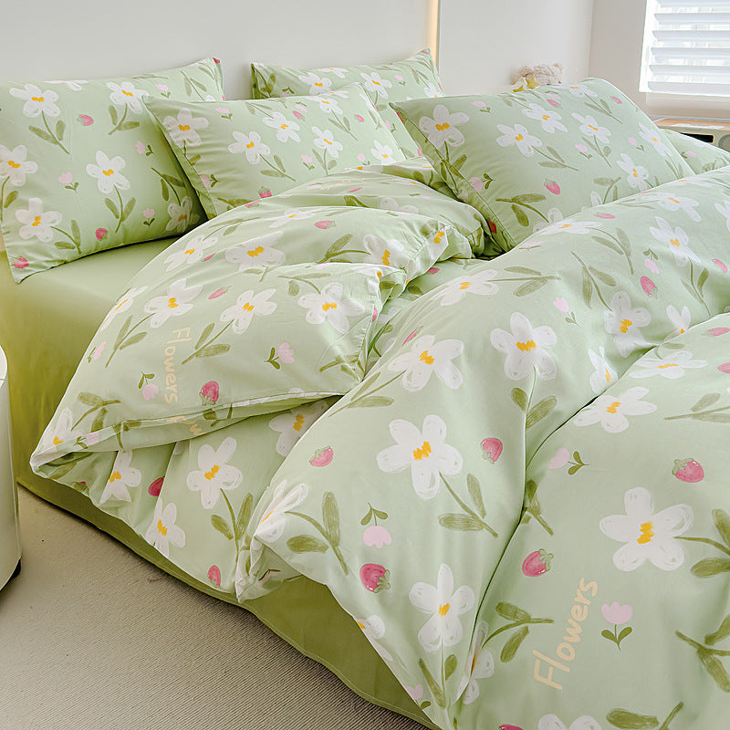 Rose-Print Baumwollsatin Bettbezug Ensemble mit hypoallergenem Daunenalternative Komforter