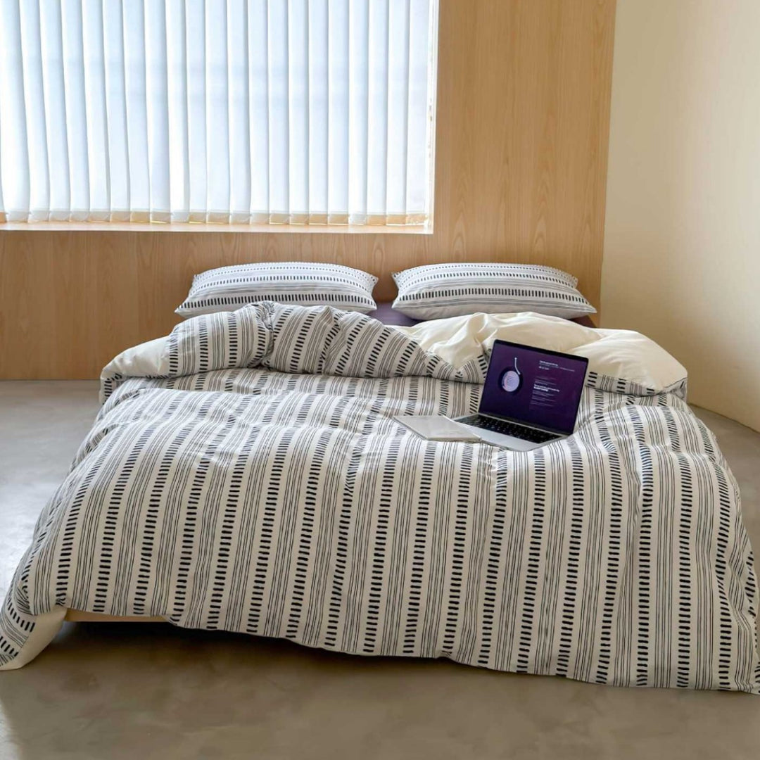 Gestreiftes Baumwoll-Percale Bettwäsche-Set mit Kissenbezügen