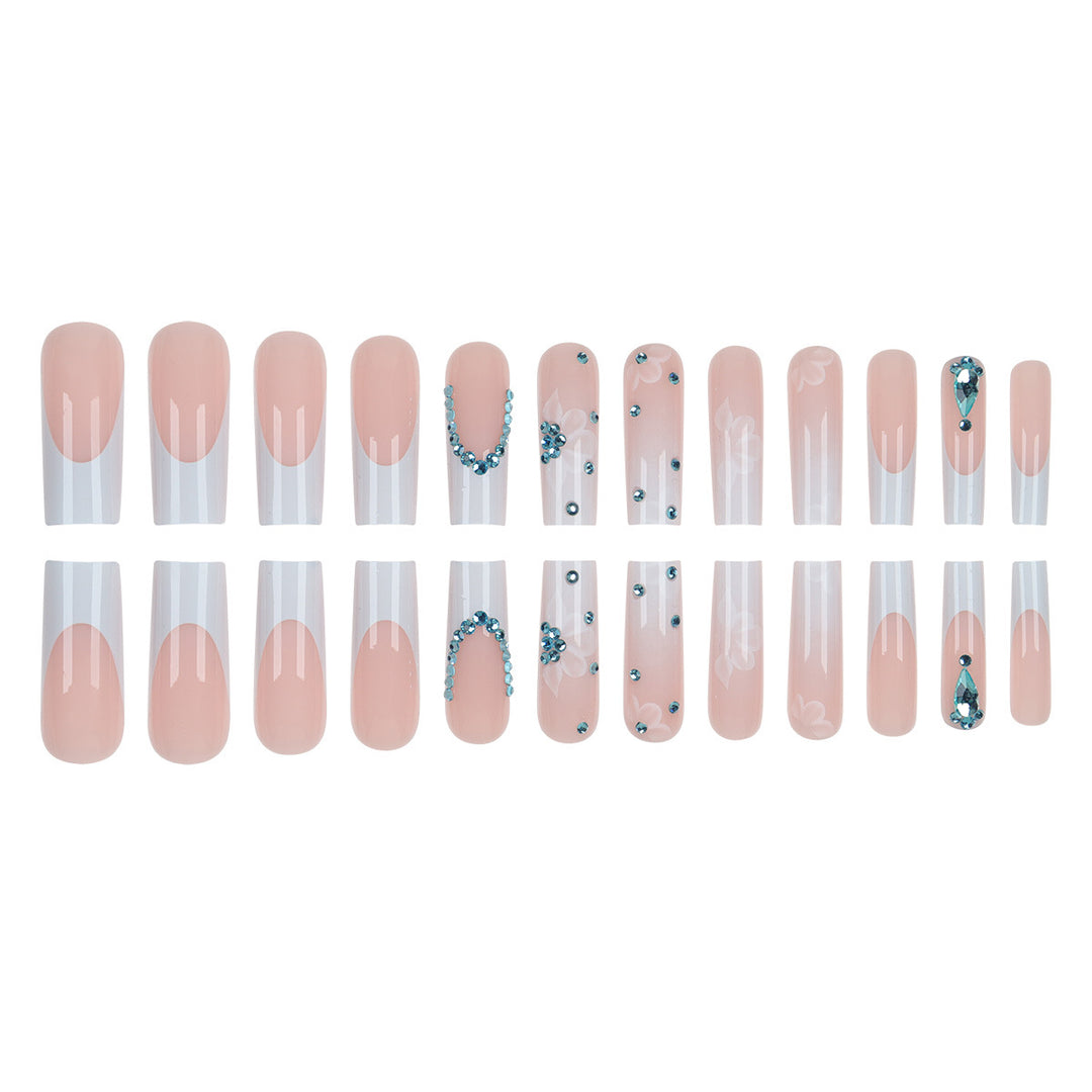Floral-Designed Press-On Nail Set with Decorative Gem Accents Karnz