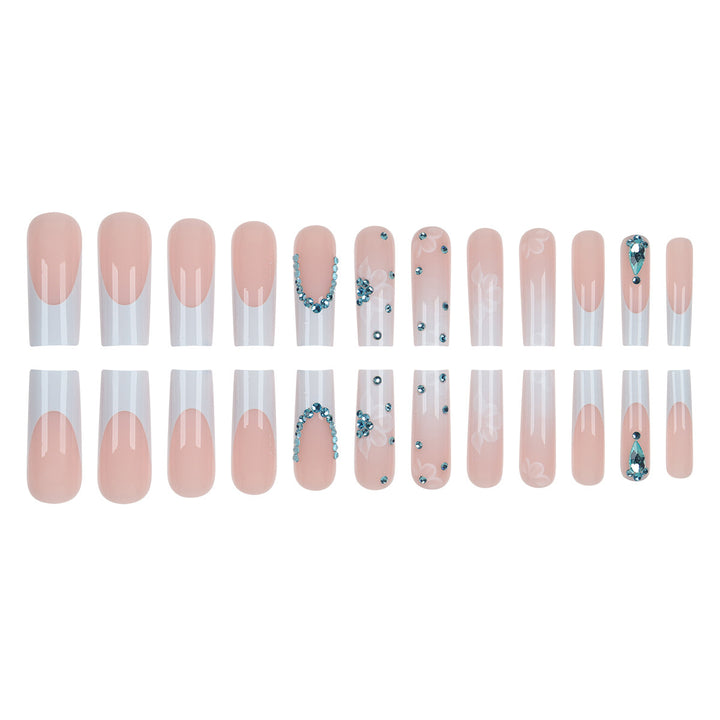 Floral-Designed Press-On Nail Set with Decorative Gem Accents Karnz