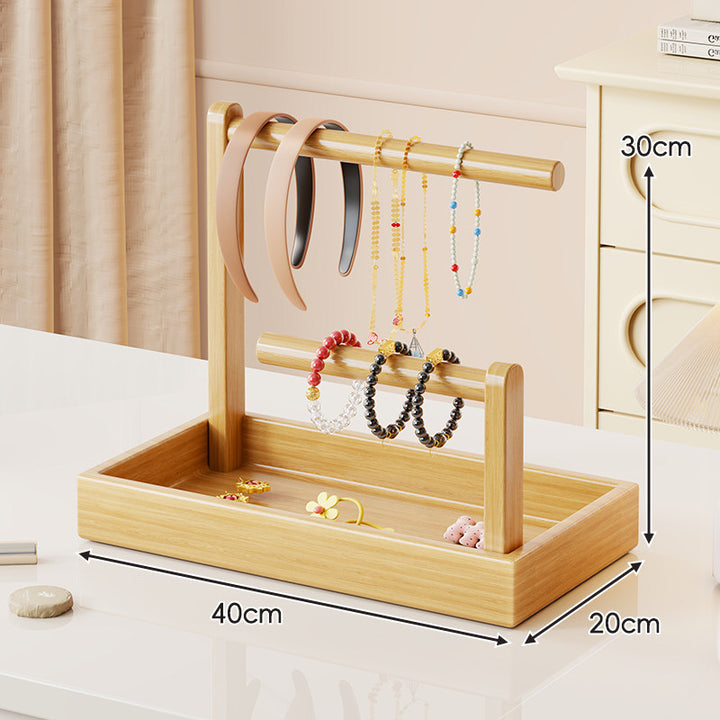 Holz-Dual-Tier-Schmuck-Organizer-Ständer mit filzgefüttertem Tablett