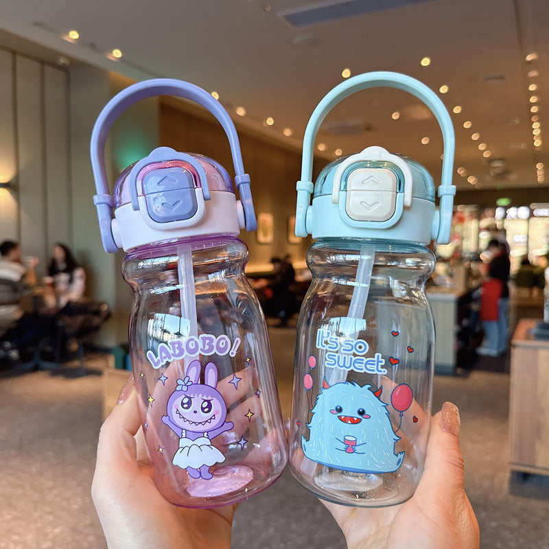 Damen Lustige Kunststoff-Trinkflasche mit integrierter Trinkhalmfunktion Karnz