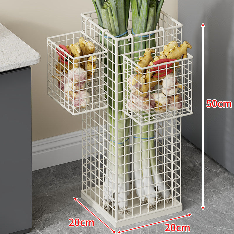 Großer schmaler Metallmaschen vertikaler Obst- und Gemüsehalter mit abnehmbarem Seitenkorb