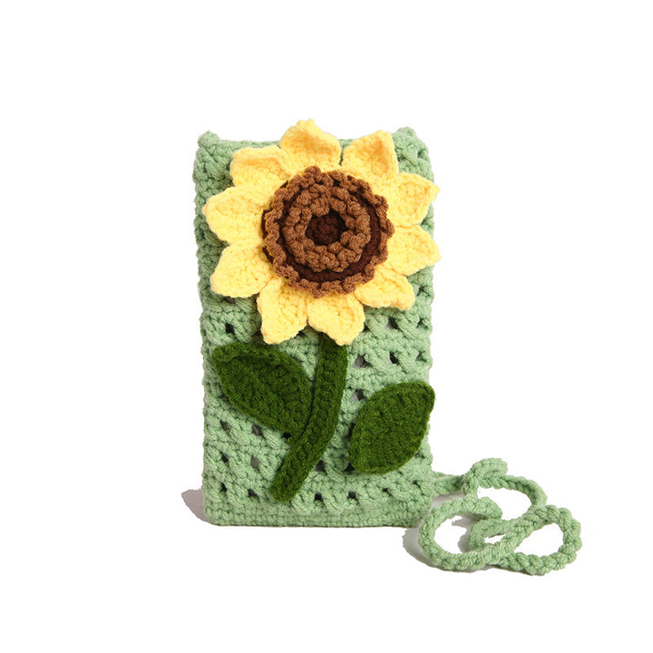 Blumige gehäkelte Handy-Tasche