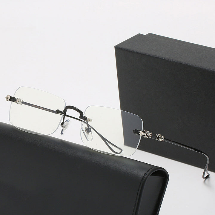 Damen modische Korrektionsbrille mit elegantem quadratischen Rahmen und verzierten Bügeln Karnz