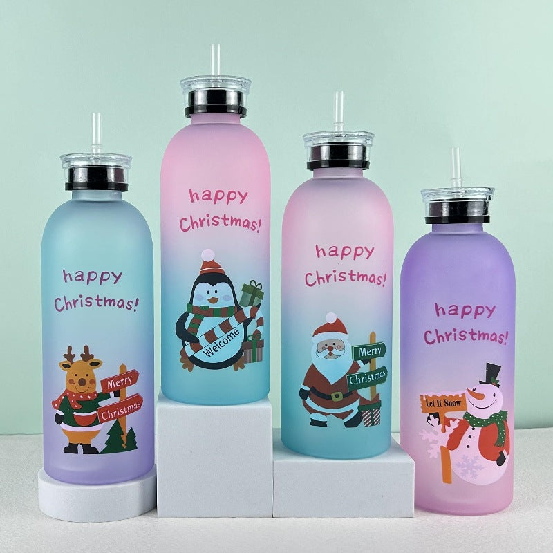 Damen Motivierende Trinkflasche mit fröhlichem Weihnachtsdesign Karnz