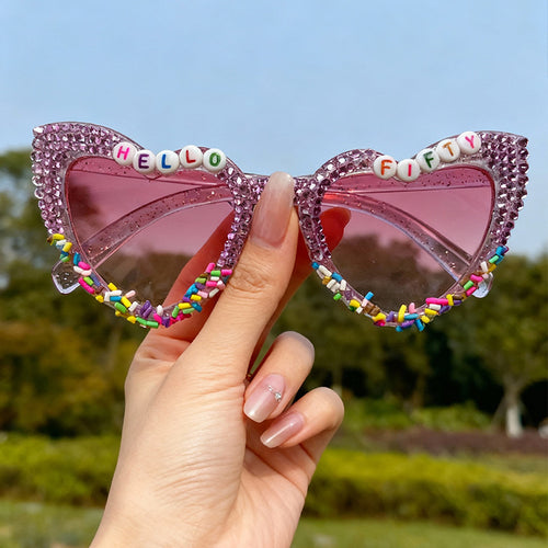 Dekorative Katzenaugen-Sonnenbrille mit Rhinestones Karnz