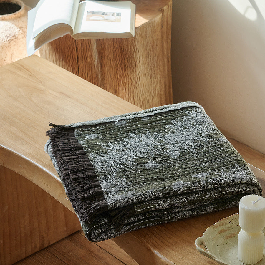 Jacquard Blumentexturiertes Wurfdecke mit Fransenrand