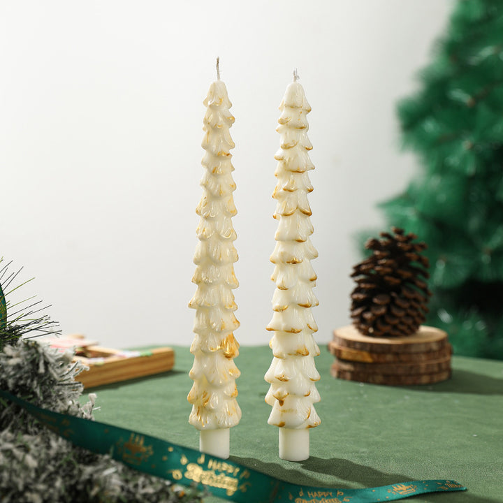 Skulptierte Evergreen Baum Taper Kerzen Set Dekorative Feiertags Tischkerzen