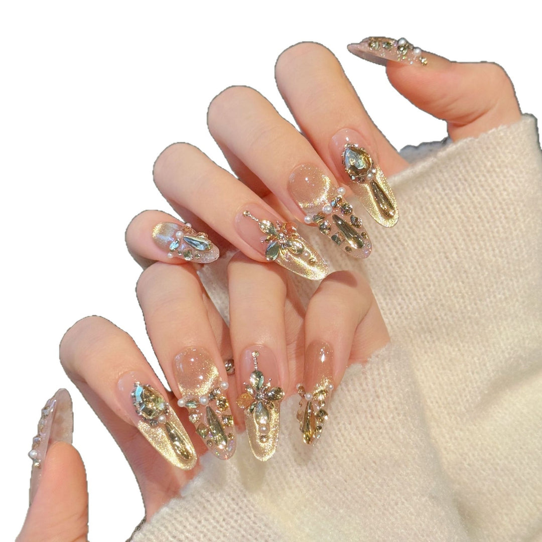 Luxuriöses mit Edelsteinen verziertes Press-On-Nail-Set