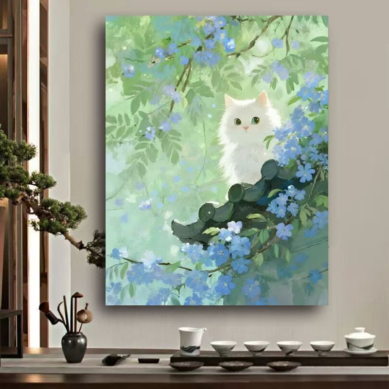 Verspielt Katze Aquarell Wandkunst Karnz