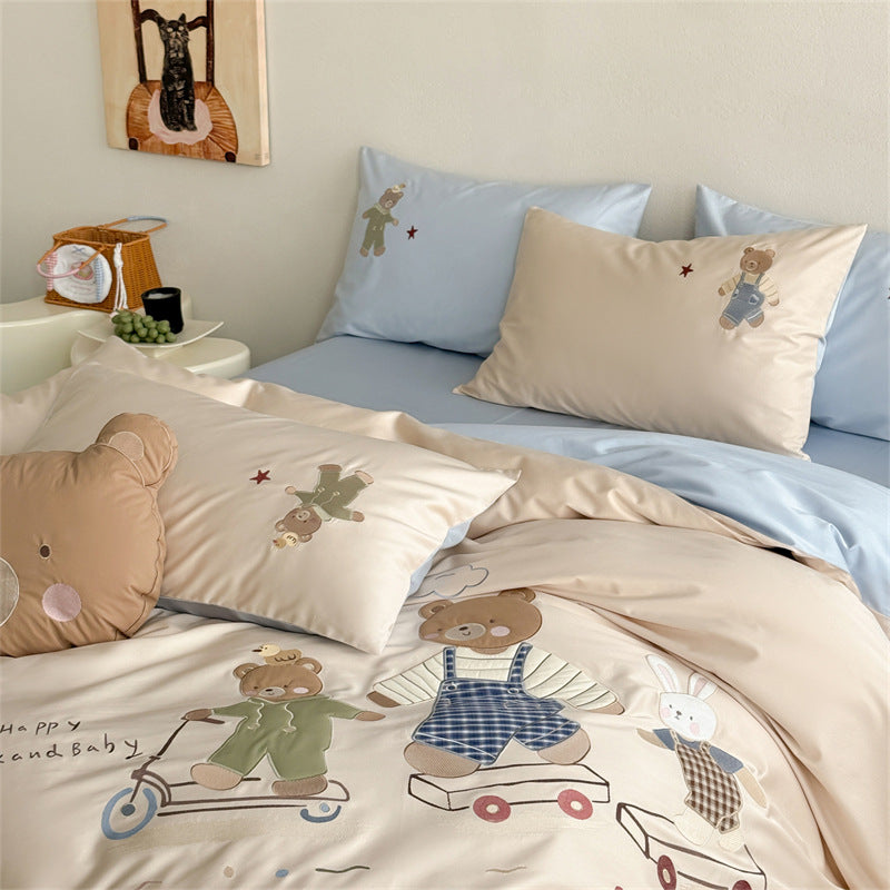 Kinder Cartoon Teddy Bettbezug Bettwäsche Set