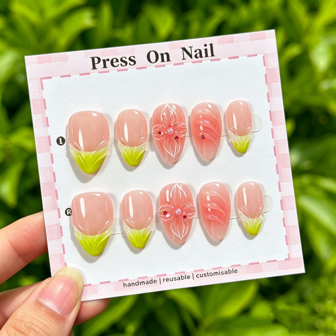 Dekorativer floraler Press-On-Nagelset  1791772903
