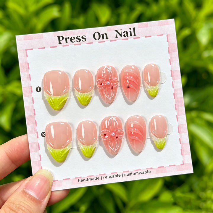 Dekorativer floraler Press-On-Nagelset  1791772903