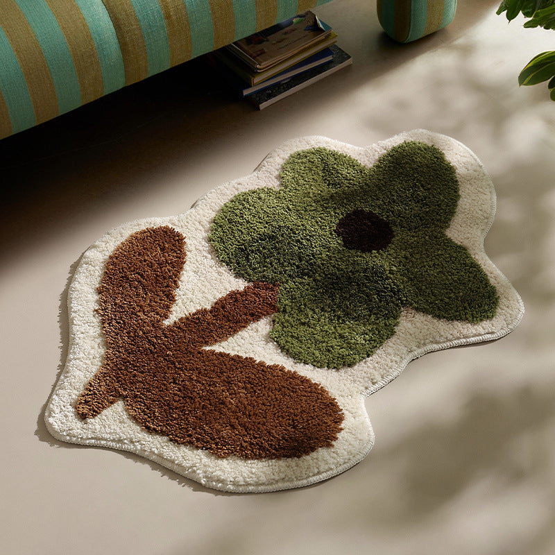 Blumenförmige handgetuftete Badematte mit voluminösem Hochflor und rutschfester Latexunterseite Karnz
