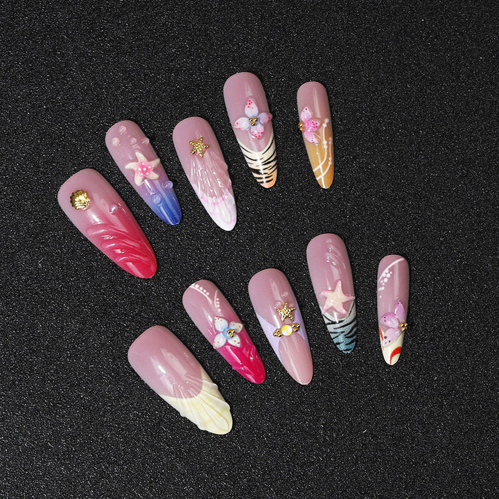 Künstlerisch Shell-inspirierte Press-On Nagel Set Karnz