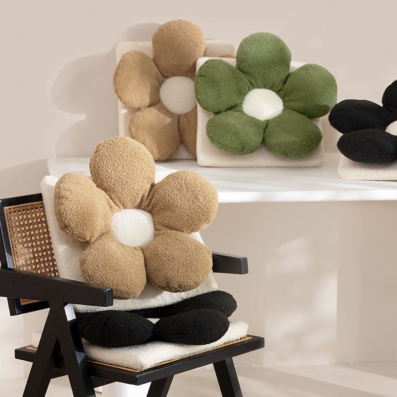 Ergonomisches Blüten‑Sitzkissen aus Bouclé‑Teddy für Stuhl und Hocker