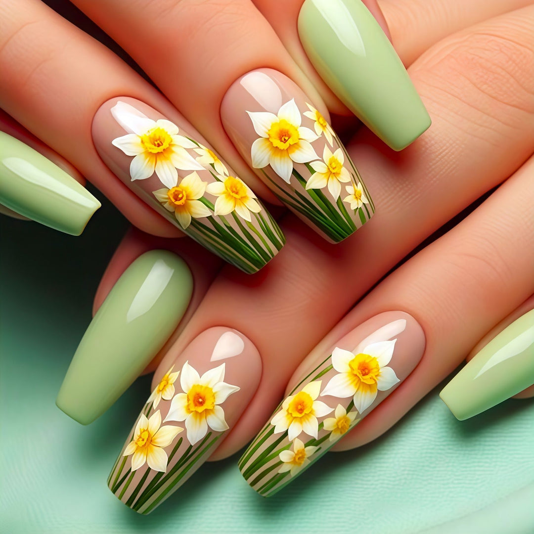 Floral Narzisse Press-On Nagelkunst Karnz