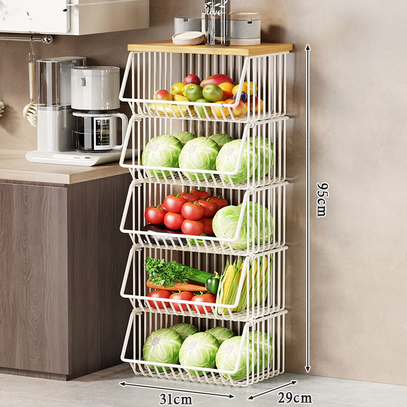 Multi-Tier Rolling Wire Obstlager-Turm mit Holzoberfläche