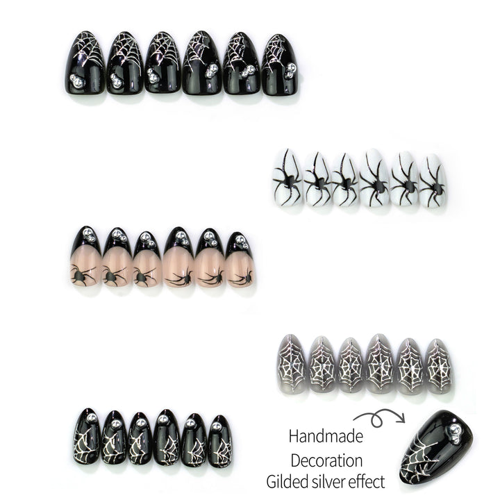 Halloween-Themen Press-On Nail Set mit Spinnen- und Netzdesign Karnz