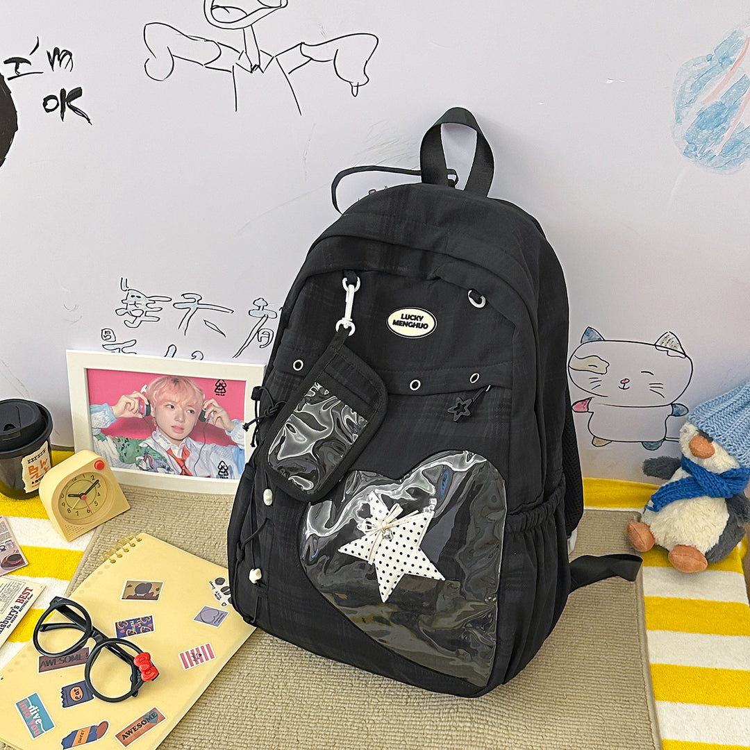 Stylische Multi-Taschen Stern-Applikation Rucksack Karnz