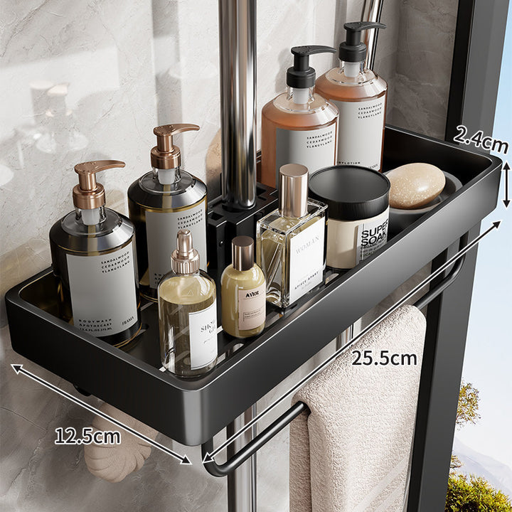 Schlanke Edelstahl-Duschregal-Organizer mit integriertem Handtuchhalter