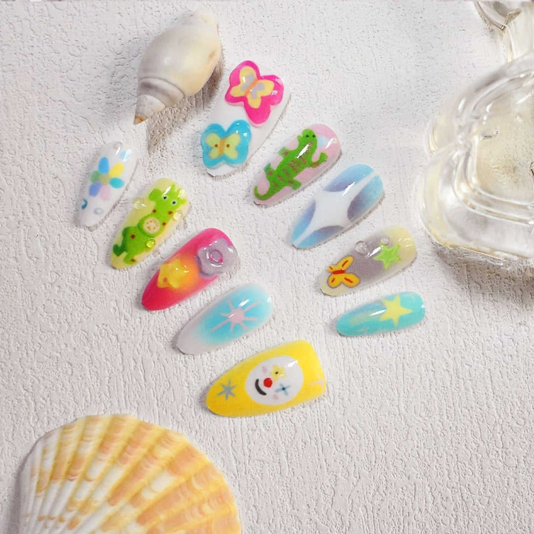 Verspielt Thema Press-On Nagelkunst Set Karnz