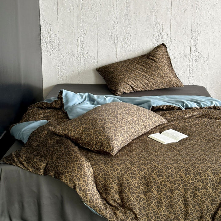 U reversible Leopard-Print Satin-Gefütterte Bettwäsche Set