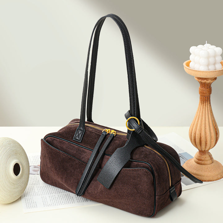 Kompakte rechteckige gepunktete Schultertasche mit Reißverschluss oben und abnehmbarem Schultergurt