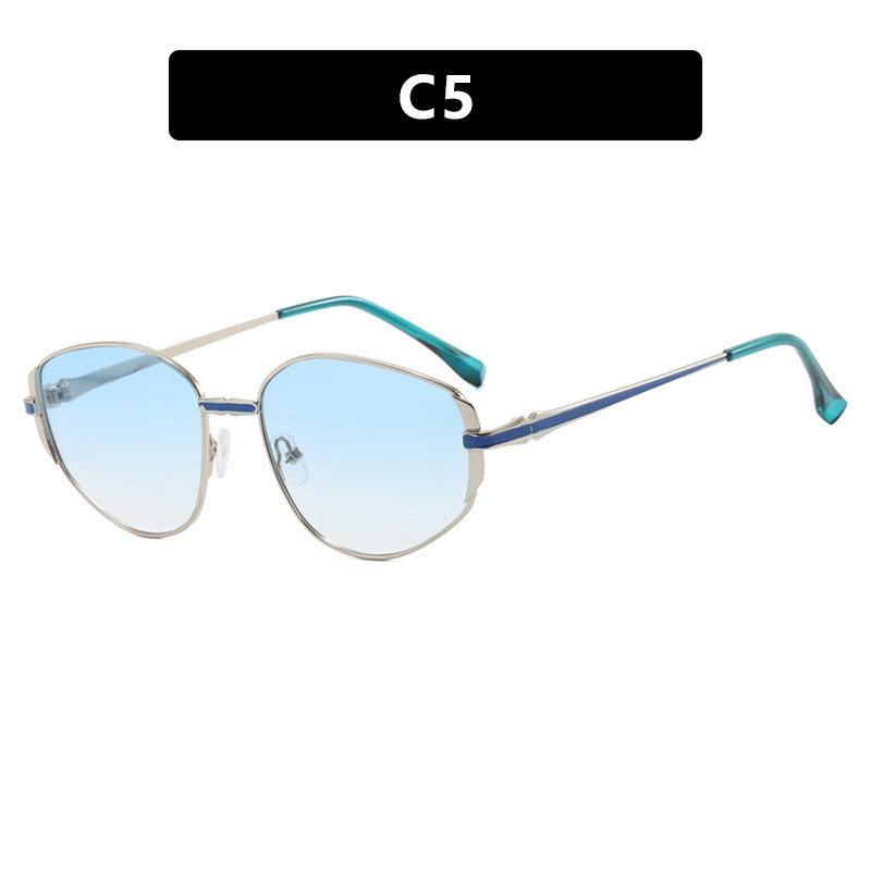 Damen moderne geometrische Sonnenbrille mit stilvollem Metallrahmen Karnz