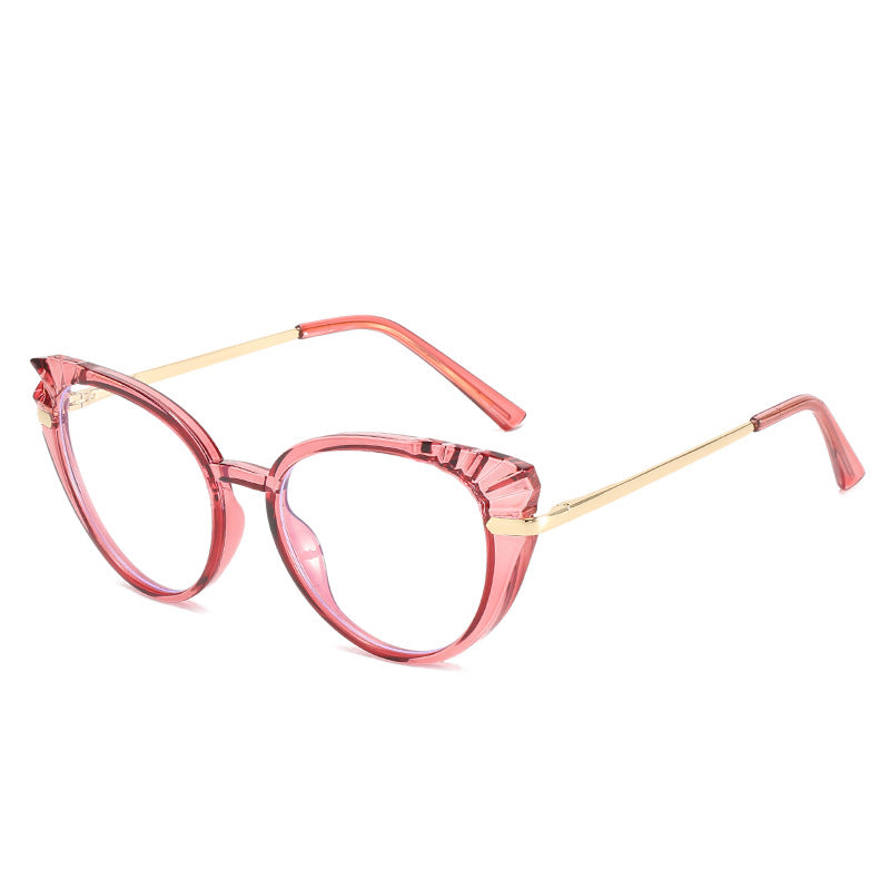 Damen Cat-Eye Korrektionsbrille mit glänzendem Kunststoffrahmen und goldenen Akzenten Karnz