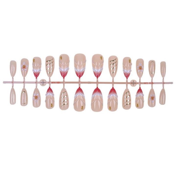 Elegantes floral und Goldakzent Press-On Nagelset Karnz