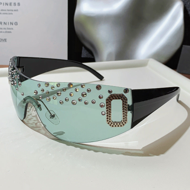 Glamouröse mit Strass verzierten Schild-Sonnenbrille