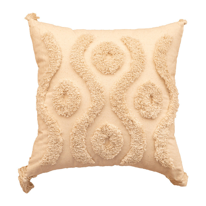Texturiertes Tufted Boho Shag Akzent-Wurfkissen mit Quasten-Ecken und abnehmbarem Bezug
