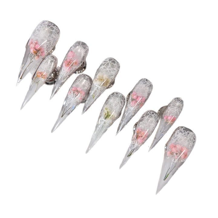 Floral Design Stiletto Press-On Nails