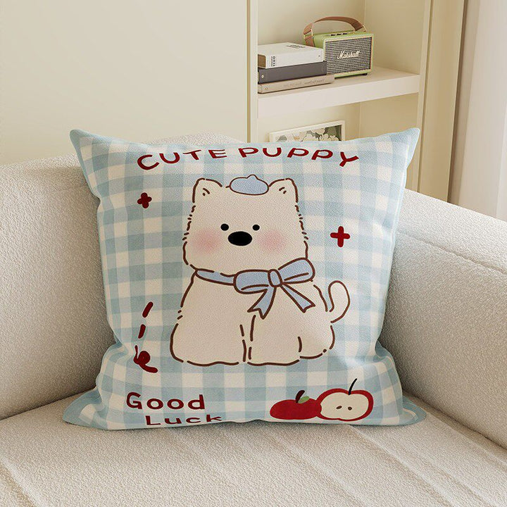 Cartoon Puppy Gingham Square Throw Pillow Cover with Hidden Zipper Linen-Blend Texture