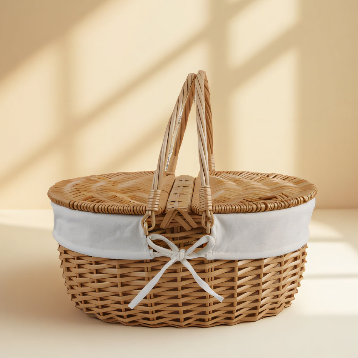 Damen Korb mit dekorativem Gingham-Stoffrand und robusten Griffen Karnz