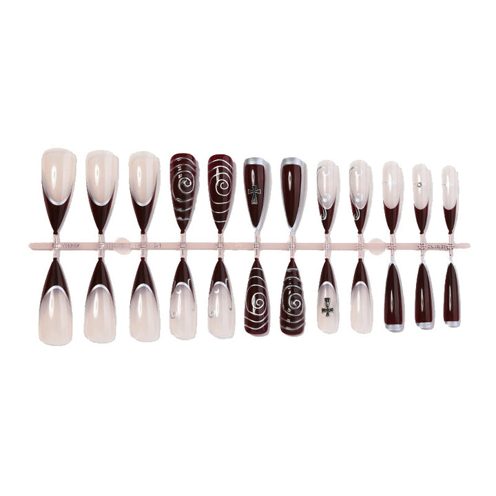 Künstlerisches Stiletto Press-On-Nägel-Set mit aufwendigen Designs Karnz