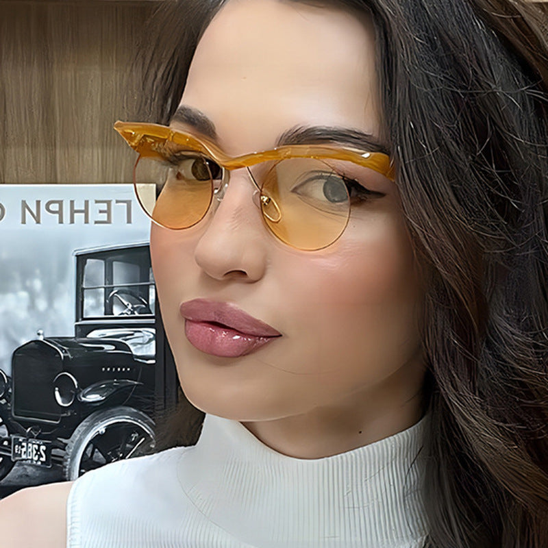 Damen futuristische Sonnenbrille mit geschwungenem Rahmen und polarisierenden Gläsern Karnz