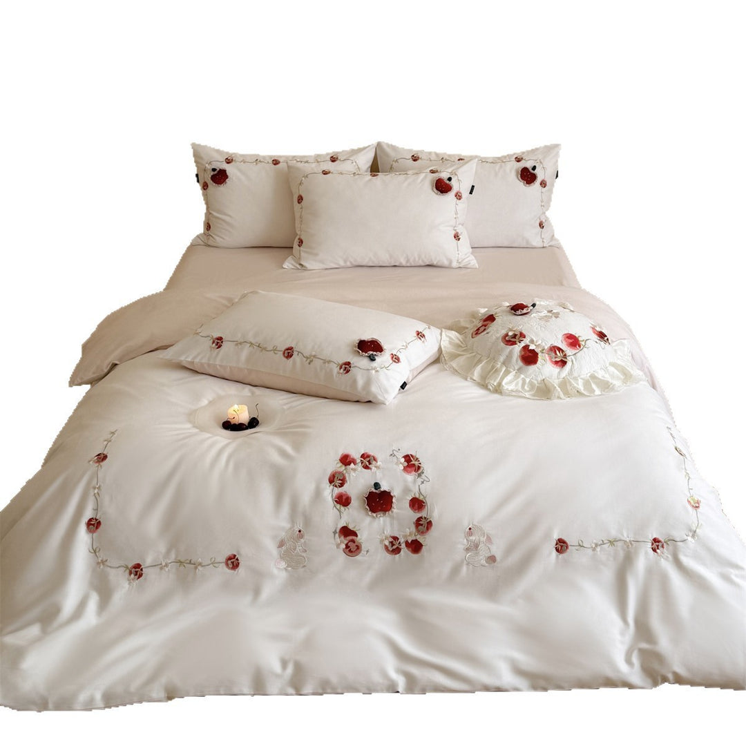 Besticktes Luxus-Baumwollsatin-Bettbezug-Set