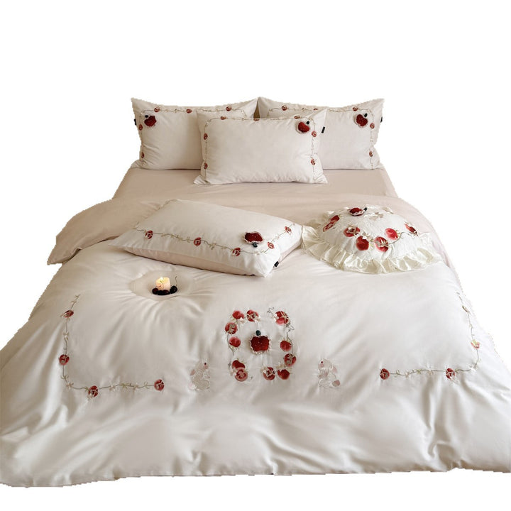 Besticktes Luxus-Baumwollsatin-Bettbezug-Set