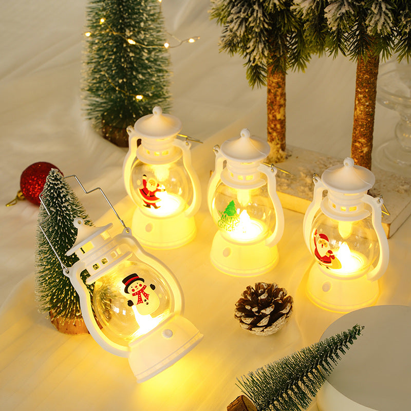Dekorative LED-Weihnachtslaterne Nachtlicht mit Glasglobus Frohe Weihnachten-Inschrift und Metallgriff