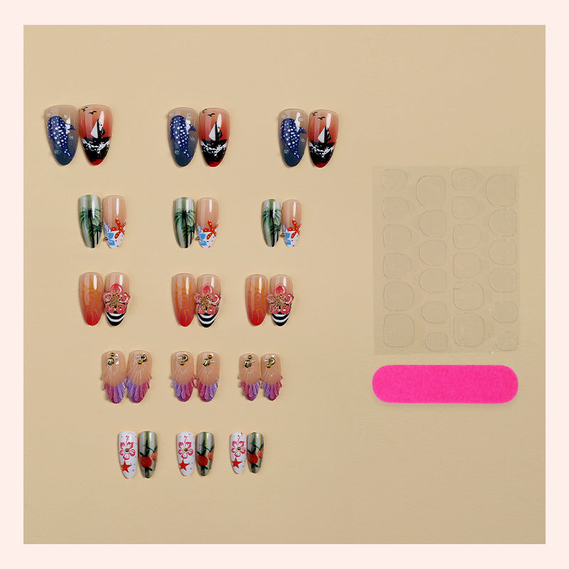 Künstlerisches Küstenmotiv Press-On Nagelset Karnz