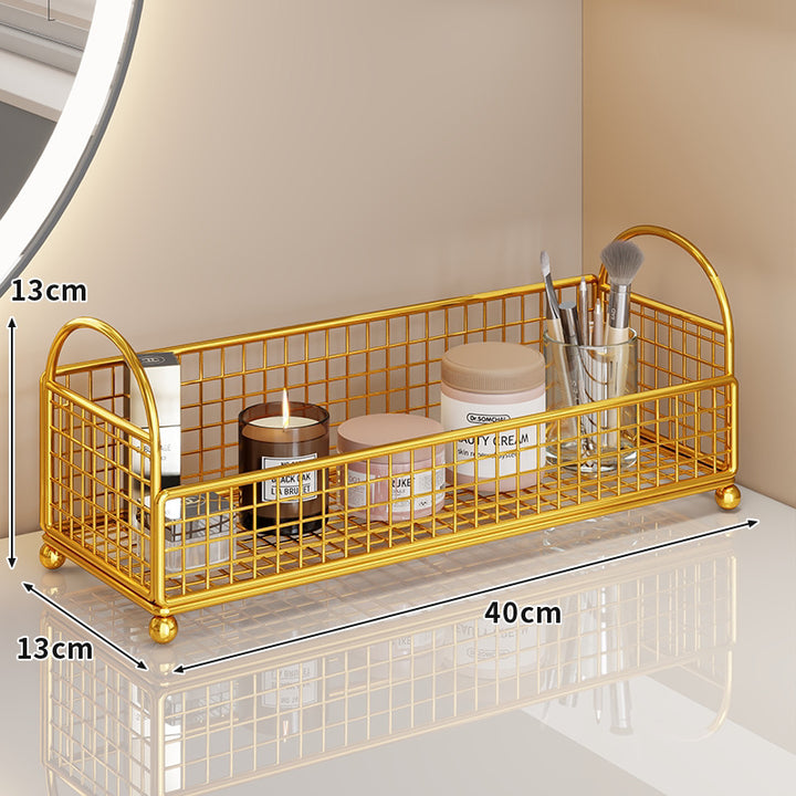 Gekrümmte Ecke Dreitier Metall Mesh Schminktisch und countertop Organizer