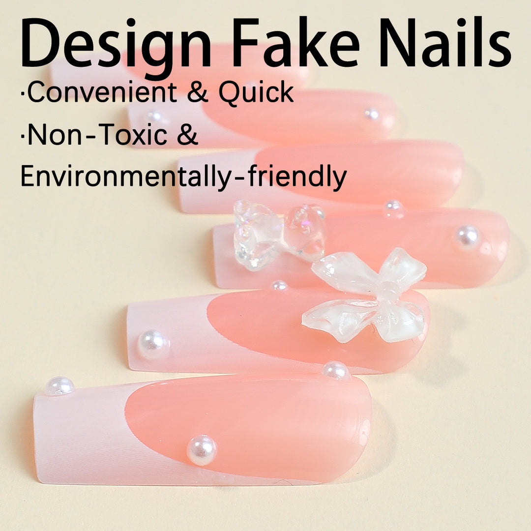 Kunstnagelset mit eleganten 3D-Schleifen und Glitzerakzenten Karnz