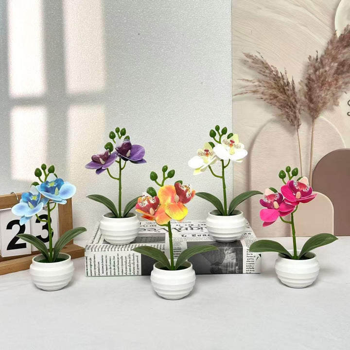 Lebensechte dekorative Orchideenpflanzenarrangement für die Wohnkultur
