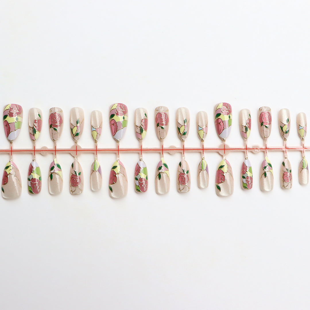 Blumenmotiv Press-On Nagelkunst Set Karnz