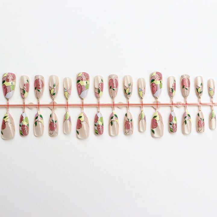 Blumenmotiv Press-On Nagelkunst Set Karnz