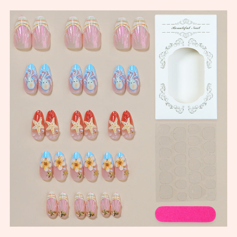 Dekoratives Press-On Nagelkunst-Set mit von Sommer inspirierten Ozeandesigns Karnz