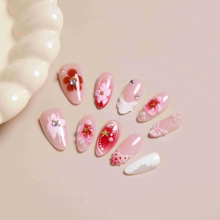 Elegantes florales Design Press-On-Nagelset Karnz